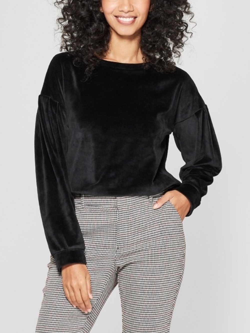 A New Day Black Velour Crewneck Sweatshirt Pullover Size L NWOT